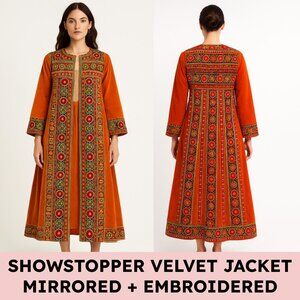 Handmade Embroidered Velvet Festival Mirrorwork Boho Luxe Statement Jacket OS